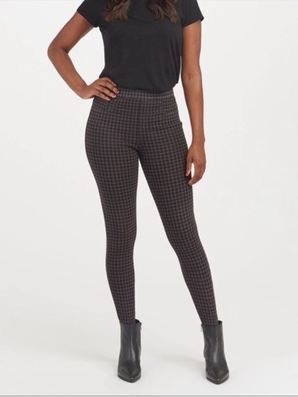 SPANX High-Rise Houndstooth Ponte Leggings in Black and Burgundy